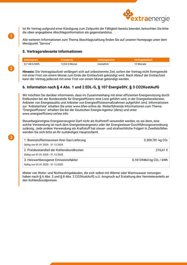Musterbeispiel Jahresrechnung Seite 4 Gas - Privat
