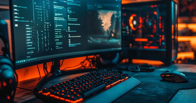 HighEnd PC mit Monitor, Tastatur, Maus und PC zum Thema Computer
