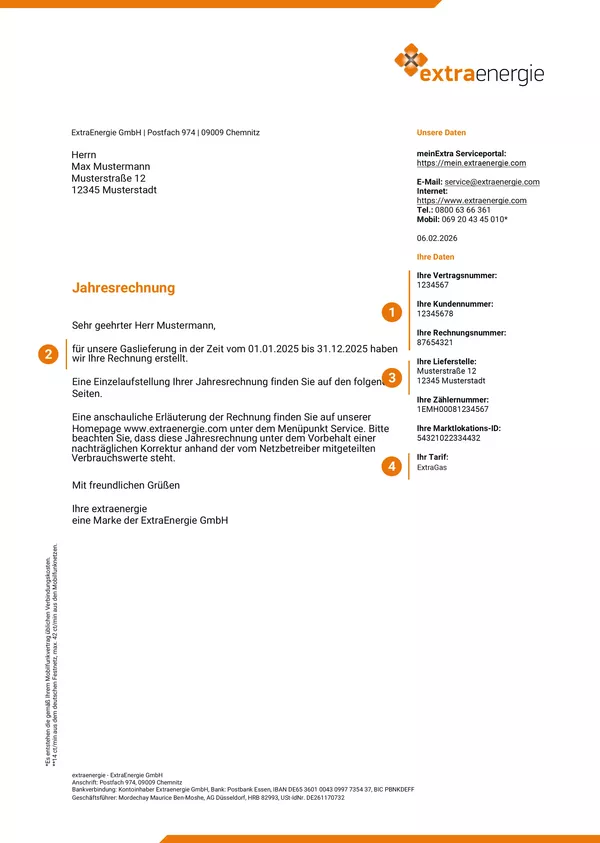 Die erste Seite der Gasrechnung