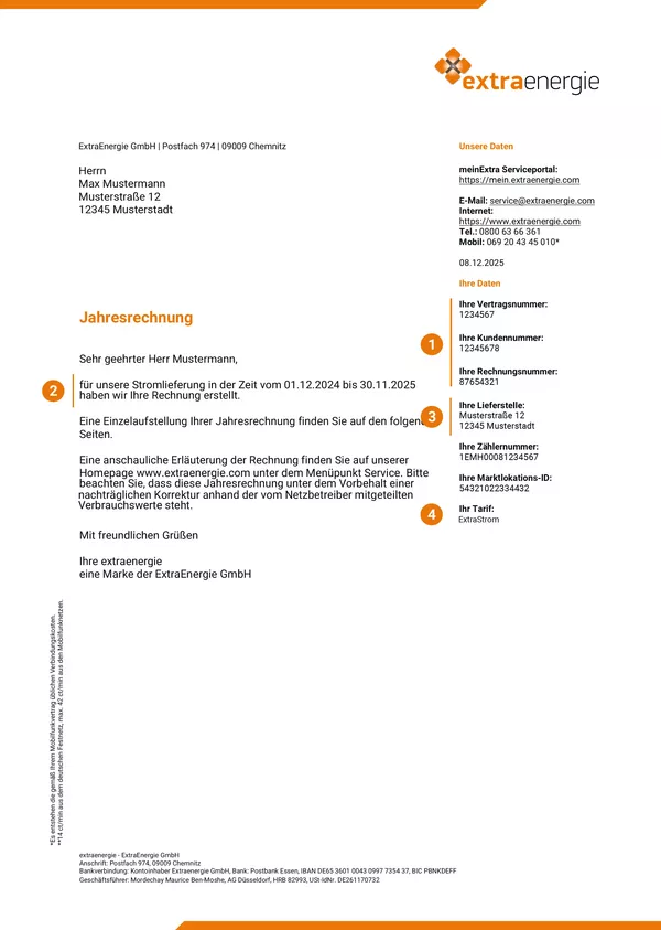 Die erste Seite der Stromrechnung